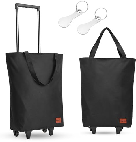 MOONCY Chariot de Courses 2-en-1, Caddie de Courses Pliable 30L, Sac de Courses léger à roulettes pour Le Camping, Les Voyages et la buanderie, Noir