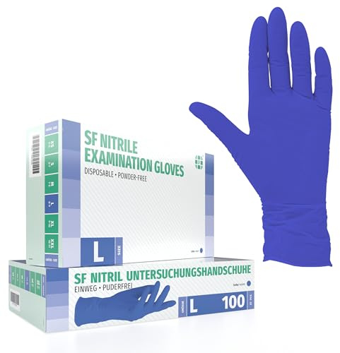 SF Guanti Nitrile L Viola – 100 Guanti Monouso Resistenti e Professionali, Senza Lattice e Senza Polvere | Guanti monouso senza polvere per tatuaggi, officina, cucina, pulizia e casa; versatili per uso commerciale e quotidiano