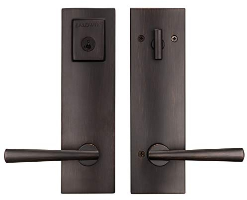 Kwikset Baldwin Spyglass, Front Entry Handleset with Interior Lever, Featuring SmartKey Deadbolt Re-Key Technology and Microban Protection, in Venetian Bronze, Full Escutcheon