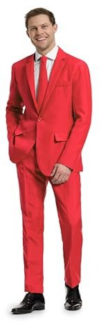 Offstream Plain Colored Suits for Men – Costumes Include Jacket Pants and Tie, L, Plain Red