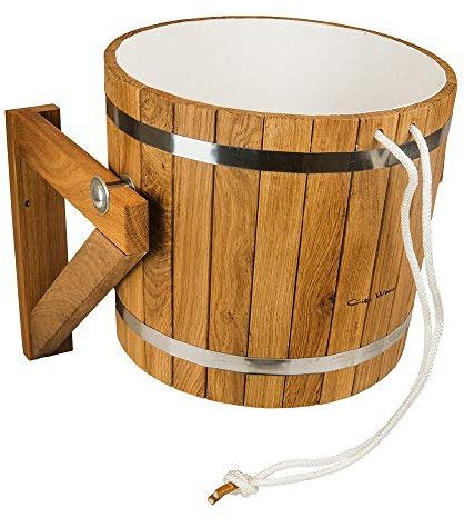Seau de douche sauna en chêne avec insert en plastique et valve automatique 20 l