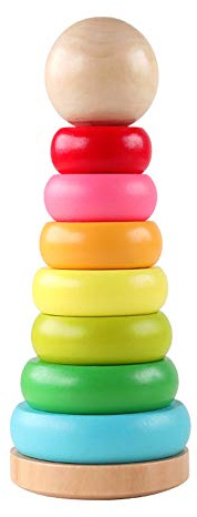 GEMEM Stacking Rings Toy Wooden Rainbow Stacker Toddler Learning Toys for 18 Months 2 Year Old Baby Boys Girls Non-Toxic