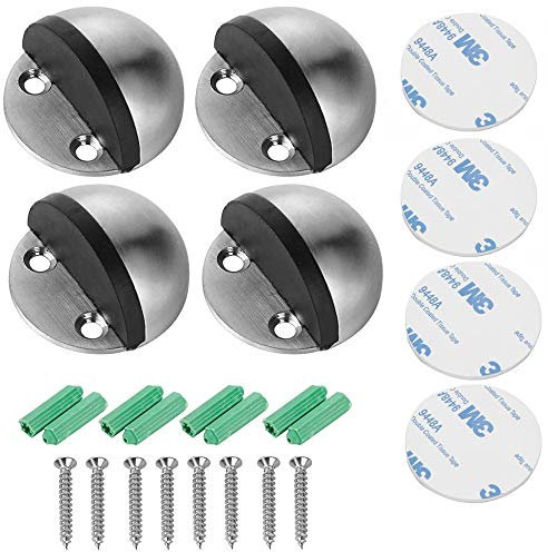 Amacoam Türstopper Boden Selbstklebend Türstopper Boden Schrauben Edelstahl Bodentürstopper mit Gummipuffer Kleine Bodenmontage Türpuffer mit Schrauben und Klebstoffen 4 Stück 2 Installationsmethoden