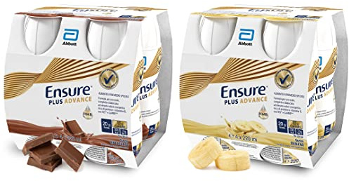 Ensure Plus Advance Supplemento Nutrizionale Ipercalorico ed Iperproteico |Formato bevanda| Alimento a fini medici speciali con Vitamine e Minerali | Multipacco 8x220ml Gusto Cioccolato e Gusto Banana