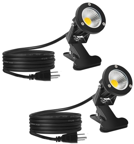 Taysing LED Spot Lights Plug in Outdoor Indoor Light 7W 6000K 6.6ft Power Cord Waterproof Landscape Lights Spotlight with Clip for Plants Yard Garden Accent Lighting Ambient Light 2 Pack