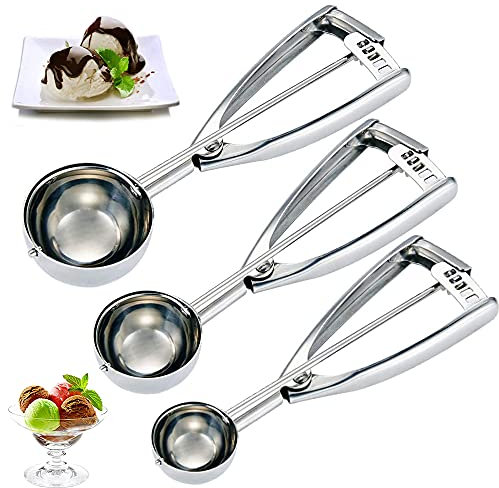 3 Pieces Stainless Steel Ice Cream Spoon, Spoons for Ice Cream and Fruit, Dough Spoon, Cookie Scoop, 3 Specifications, for Ice Cream, Melon, Cupcake, Chocolate