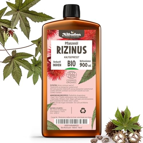 Organic Castor Oil 900 ml - 100% Pure, Natural and Cold Pressed - Eyelashes, Eyebrows, Hair, Beard, Nails
