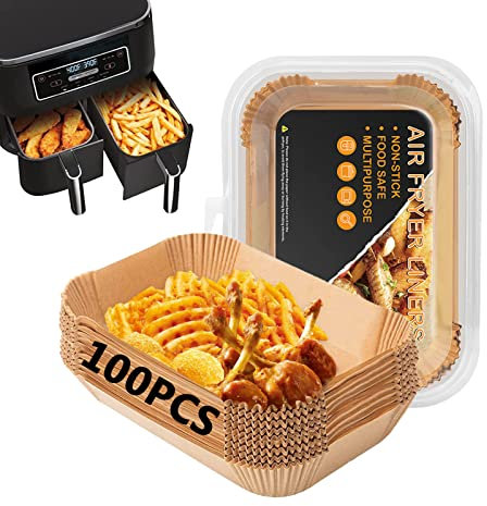 Air Fryer Liners for Keplin 9L Dual Zone Air Fryer, Air Fryer Disposable Paper Liners for Ninja Dual Air Fryer, Parchment Paper Liners Oil-Proof, Water-Proof, Fit Ninja AF300UK, AF400UK, DZ400UK