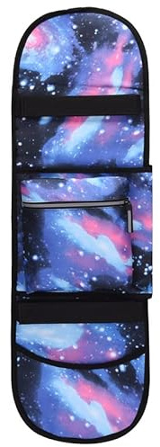 Zaino da skateboard impermeabile borsa da uomo con 2 spallacci regolabili cinghie pieghevoli custodia portatile universale Street Trend Skate borse per il trasporto da viaggio viola cielo stellato
