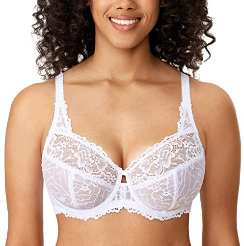 Delimira Women's Plus Size Bra Full Coverage Minimiser Non Padded Lace Underwired Bras White 38G