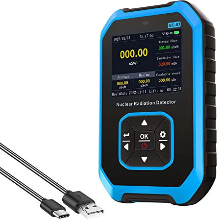 Irfora Multifunktionaler Nuklearstrahlungsdetektor Elektromagnetisches Strahlungserkennungsgerät X γ β-Strahlen Echtzeit-Überwachungsgerät LCD-Display mit Ton-Licht-Vibrationsalarmfunktion Blau