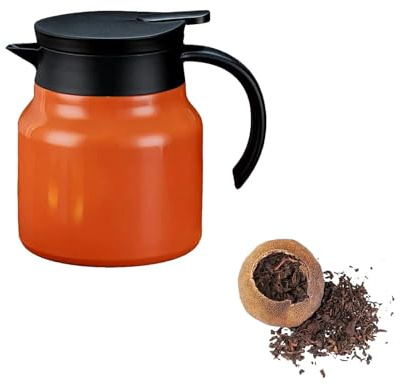 Thermal Carafe, 1000ml Tea Pot with Infuser and Lid, Stainless Steel Tea Kettle Blooming and Loose Leaf Tea Maker Set Coffee Tea Pot Teapot with Strainer(Orange)