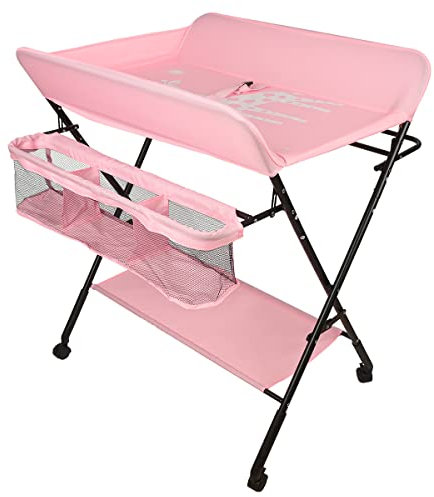 Belfoyer Wickeltisch, faltbar, mit Sicherheitsgurt und Schutzplatten, 4-in-1, höhenverstellbar, Rosa