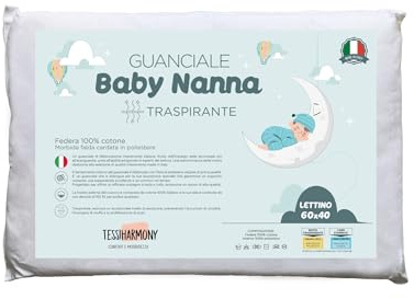 tessiharmony - Cuscino Lettino Bambino 60x40 cm 100% Cotone Guanciale Letto Culla Antiacaro Anallergico Traspirante Morbido 1 2 3 4 Anni Alto 4 cm Made in Italy