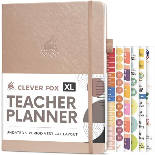 Organiseur Clever Fox pour enseignant – Planificateur d'année scolaire avec calendriers et plans de cours – Livre pour l'organisation en classe et à domicile, A4 (Or rose)