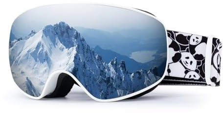 Qunature Kids Ski Goggles OTG Snow Goggles Anti-Fog Spherical Dual Lens UV400 Panda Design for Boys & Girls Junior 6-14 Ski Glasses Snowboard Goggles Skiing Skating Snowmobiles