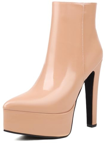 Lroey Reoly Stivaletti da Donna con Tacco a Spillo, Serata Polacchine Appuntito Tacco Alto Stivali Corti Zip con Plateau, Y17190Ts Apricot Numero 37 EU