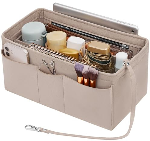 Enbagold Handtaschen Organizer Filz Taschenorganizer für Frauen Handtasche, Tasche Organizer Shopper mit Mehreren Taschen, Innentasche für Handtaschen,Beige,XL