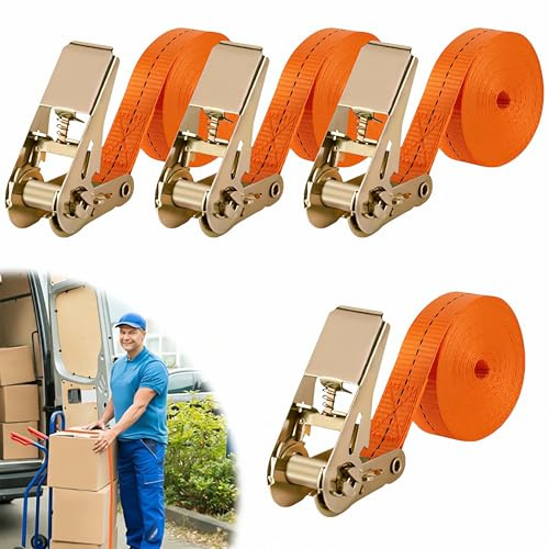 YUZHEDM 4 Pièces Sangles Darrimage à cliquet 5M de Jeu Sangle a Cliquet Sangle Darrimage avec Tendeur Longueur, Largueur 25 mm Sangles de Serrage,Convient aux Motos,Voitures,Remorques