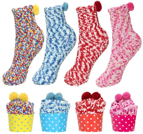 Capaneus Calzini Donna Invernali, 4 Paia Calzini Divertenti Cupcake, Calzini Termici Calzini Pelosi, Calzini Natalizi Donna, Calze Calde Donna Invernali Cupcake per Regali Natale Invernali Donna