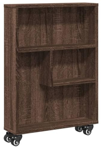 vidaXL Carrello Stretto Marrone Rovere 48x13x68 cm in Truciolato, Carrello portaoggetti Sottile, Carrello da Cucina su Ruote, Carrello portaoggetti su Ruote