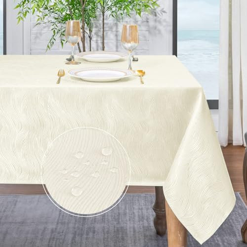Softalker Christmas Table Cloth Cream Xmas Tablecloth Rectangular 200x140 cm Jacquard Tablecloths Water Resistant Wipeable Table Cloths for Festival Decorations Birthday Party Banquet, 55x70 inch