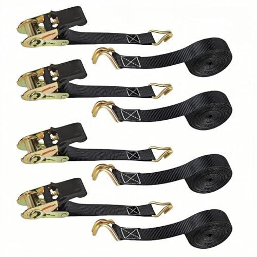 4 x 800 KG Ratchet Straps with Double Hooks, Heavy Duty Tensioning Straps, 6M x 25mmx 800G Heavy Duty Ratchet Tie Down Tensioning Strips, Adjustable Lashing, for Motorcycle, Car, Trailer, Home