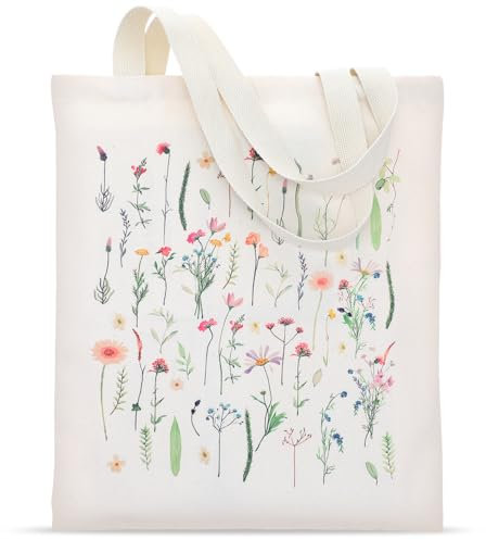 Ymapinc 39 * 34cm Große Kapazität Stofftasche Damen Leinwand Stoffbeutel Bedruckt Baumwolle Stofftaschen mit Blumendruck Faltbare Einkaufsbeutel für Täglichen Pendeln Einkauf