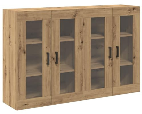 vidaXL Set di armadi a Muro 2 Pezzi in Rovere Naturale 139 x 34 x 90 cm, Buffet in Legno ingegnerizzato con Porte in Vetro, Ripiani da Pranzo, Stile Rustico per Interni, Elegante