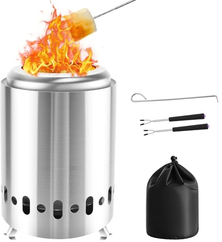 Homvvi Smokeless Fire Pits, Tabletop Fire Pit with Stand - Portable Small Firepit with Carrying Bag, Fork, Hook, Stainless Steel Fire Pits 5.5 x 7 in, Small Fire Bowl for Outdoor, Garden, Camping