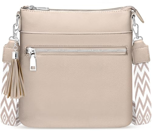 TEUEN Sac à Bandoulière Moyen pour Femmes, Élégante Sac a Main en Cuir Artificiel avec Multi-Poches ＆ Bandoulière Détachable Ajustable Grande Sac à Franges pour Shopping Rendez-vous Voyage