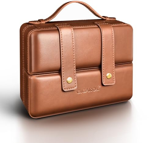 Cigarol Humidor de cigarros de viaje, humidor de cuero portátil con humidificador y doble apertura, capacidad para hasta 7 puros, adecuado como regalo para hombres