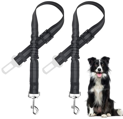 Hundegurt fürs Auto, 2 Stück Verstellbarer Hunde Sicherheitsgurt, Hunde Anschnallgurt mit Elastischer Ruckdämpfung und Starke Karabiner, Hundegurt Auto für Alle Hunderassen & Autotypen