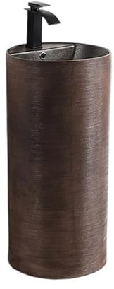 Retrò Lavandino da bagno in ceramica con piedistallo, rubinetto e kit di scarico, lavabo cilindrico retrò decorare