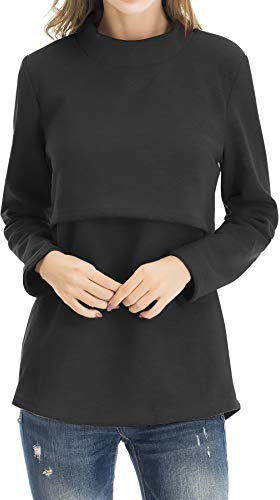Smallshow Abbigliamento da Allattamento Invernale a Manica Lunga da Donna M Black