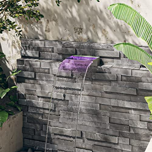 Generico Sfioratore a Cascata con LED RGB Acciaio Inox 30 cm,Casa e Giardino,Arredo,Fontane e laghetti,Fontane e cascate ornamentali-151408