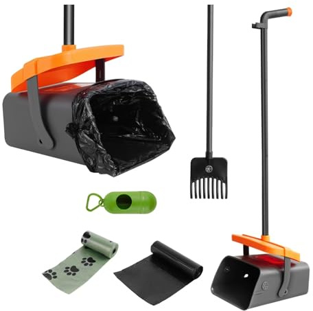 Lucn Pooper Scooper - Juego de bandeja para excrementos de mascotas con mango largo de 116 cm, recogedor de residuos de perros, juego de pala y rastrillo, mango de 46 pulgadas