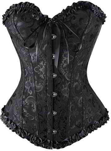 Générique Corset Femme Bustier Vintage,Corset Noir Femme Underbust Dentelle Floral Sexy Corset à Lacets Steampunk Gothique Top Ventre Plat Broderie Robe Corset Pour Halloween Carnaval