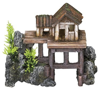 Nobby Aqua Ornaments HOLZHAUS mit Pflanzen, 15,5 x 8 x 12 cm, 1 Stück