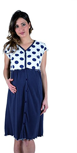 Premamy - Camicia Clinica per Premaman, Modello Aperto Davanti, Cotone bielastico, Pre-Post Parto - Blu - V (L)