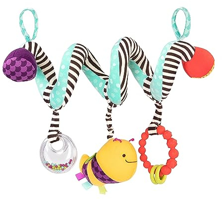 B. toys – Wiggle Wrap for Car Seat, Stroller, Crib – Spiral with 3 Hanging Toys – Rattle, Plush Bee & Teether – Wrap Around Infant – 0+ Months