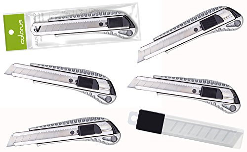12 x Premium Colorus Alu Druckguss Cuttermesser 18mm inklusive 10 x Abbrechklingen | Teppichmesser klingen Universalmesser | Kartonmesser mit Arretierung | Paketmesser mit Metallführung