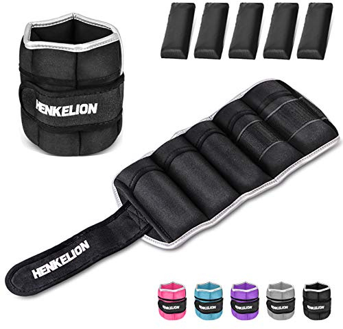 Henkelion 1 Pair 10 Lbs Adjustable Ankle Weights For Women Men Kids, Strength Training Wrist And Ankle Weights Set For Gym, Fitness Workout, Running, Lifting Exercise Leg Weights - each 5 Lbs Black
