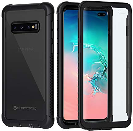 Seacosmo Samsung Galaxy S10 Plus Hülle, Stoßfest Case 360 Grad Vollschutz Handyhülle Rugged Cover Mit Eingebautem Displayschutz, Schwarz