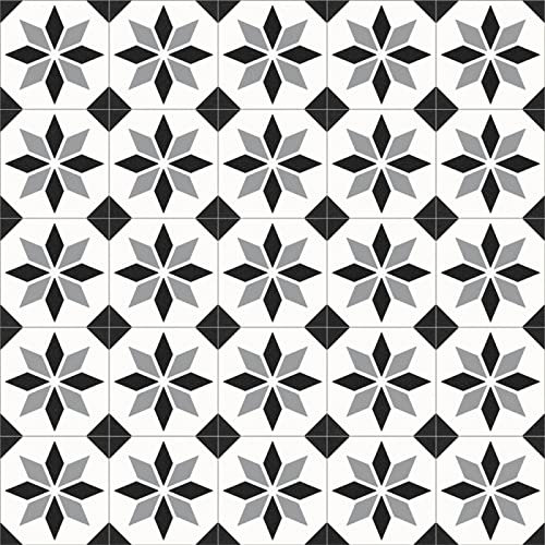 247Floors Plank & Tile Effect Flash Vinyl Flooring 2.3mm Realistic Foam Backed Lino Slip Resistant (White & Black Star Tiles, 2m x 3m)