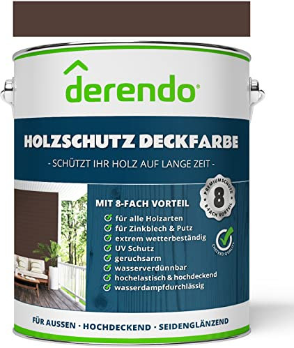 derendo Holzfarbe braun außen wetterfest Wetterschutzfarbe Holz 2,5L RAL 8016 seidenglänzend Holzlack Mahagonibraun Außenbereich Holzschutzlasur hohe Deckkraft