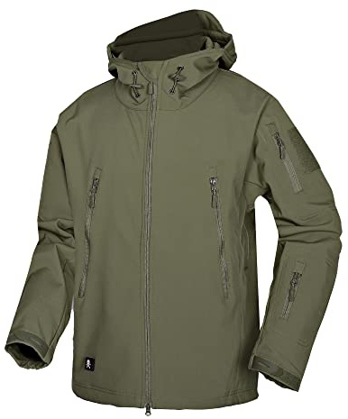 Wuzfully Uomo Giacca Softshell Militari Tattico Impermeabile Cappotto Invernale con Cappuccio Tasche Multifunzionali con Cerniera Verde Taglia XXL