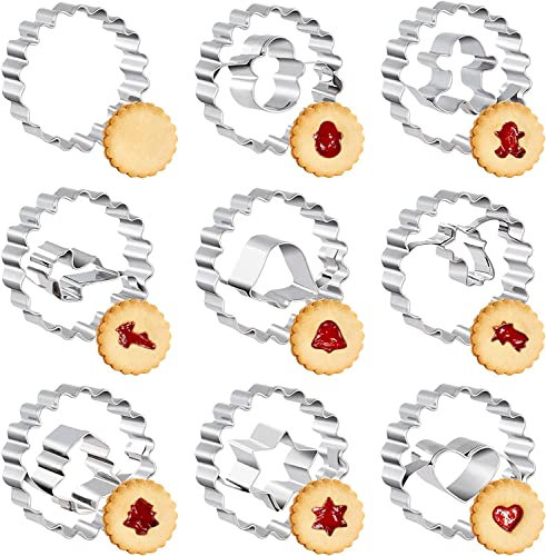 Weihnachten Linzer Ausstecher Set, Ausstechformen Weihnachten 9-teilig, Plätzchenausstecher, Keksausstecher, zum Ausstechen von Plätzchen, Keksen, Fondant