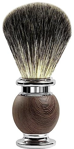 GRUTTI Rasierpinsel – Veganer Dachshaar-Imitat mit Holzmuster-Transferdruck