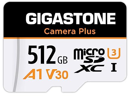 [GIGASTONE] 512 GB Micro SD-kort, kamera Plus, GoPro, actionkamera, A1 Run App för smartphone, 100 MB/s, 4K videoinspelning, Micro SDXC UHS-I A1 U3 Klass 10